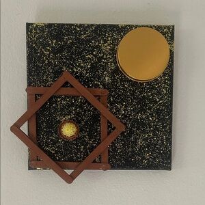 Black & Gold Speckled Wall Art with Wooden Geometric Accent
